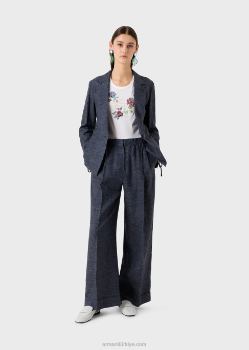 kadınlar Armani büyük boy kauçuk kartal ve boncuklu çiçek işlemeli jarse tişört beyaz T8HD490