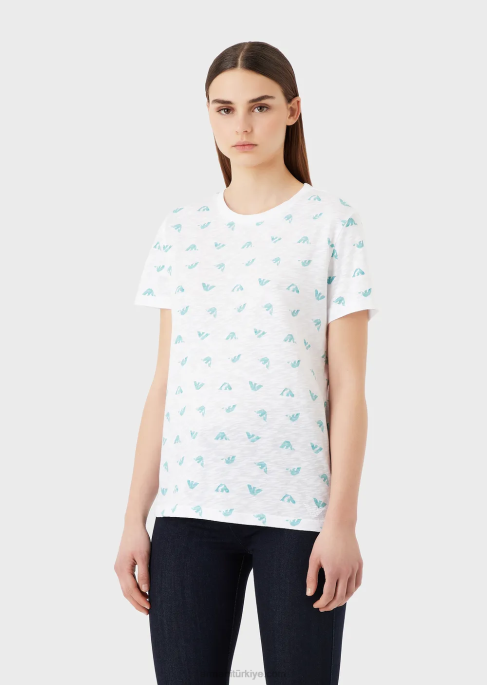 kadınlar Armani logo baskılı şantuk jarse t-shirt beyaz T8HD438