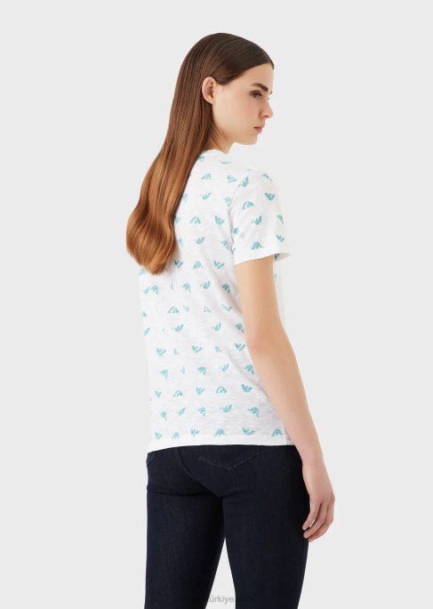 kadınlar Armani logo baskılı şantuk jarse t-shirt beyaz T8HD438