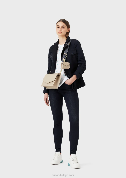 kadınlar Armani logo baskılı şantuk jarse t-shirt beyaz T8HD438