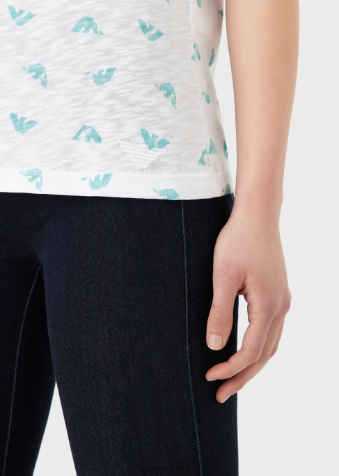 kadınlar Armani logo baskılı şantuk jarse t-shirt beyaz T8HD438