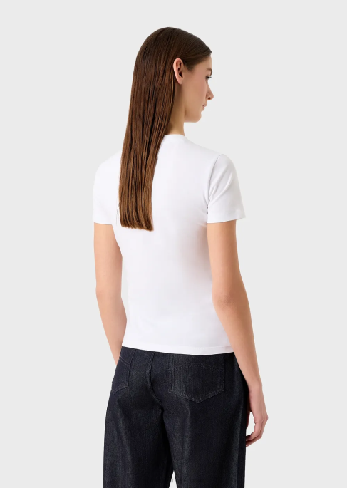 kadınlar Armani manga ayı baskılı streç jarse tişört beyaz T8HD454