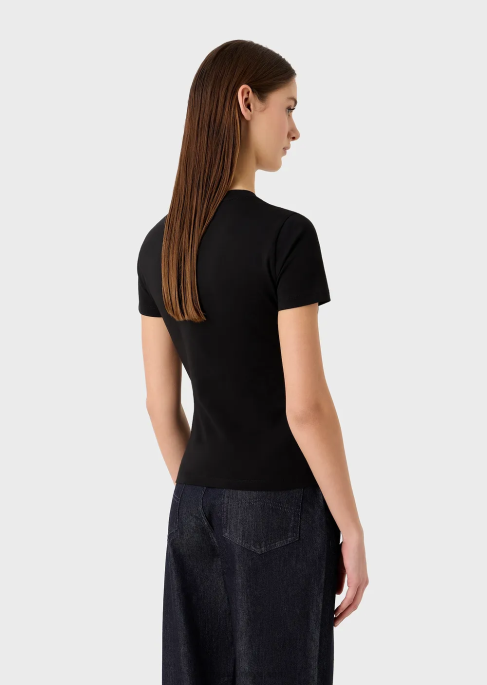 kadınlar Armani manga ayı baskılı streç jarse tişört siyah T8HD453