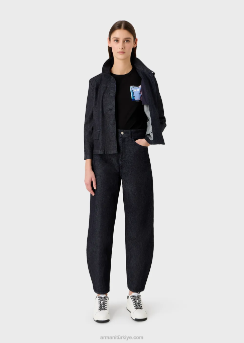 kadınlar Armani manga ayı baskılı streç jarse tişört siyah T8HD453