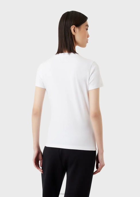 kadınlar Armani çok renkli logo işlemeli organik streç jarse tişört beyaz T8HD461