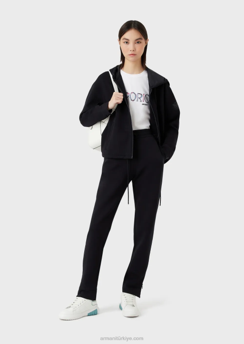 kadınlar Armani çok renkli logo işlemeli organik streç jarse tişört beyaz T8HD461