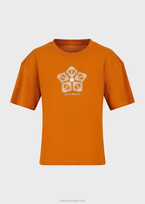 kadınlar Armani sürdürülebilir koleksiyon baskılı organik amerikan jarse tişört turuncu T8HD482