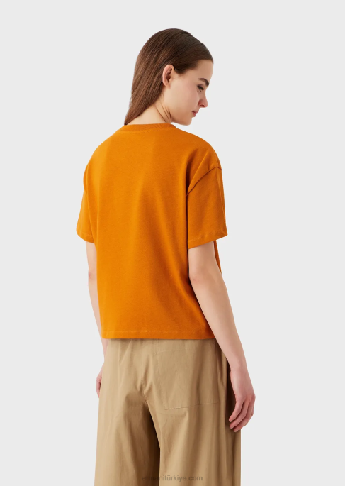 kadınlar Armani sürdürülebilir koleksiyon baskılı organik amerikan jarse tişört turuncu T8HD482