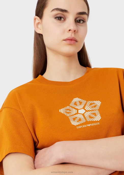 kadınlar Armani sürdürülebilir koleksiyon baskılı organik amerikan jarse tişört turuncu T8HD482