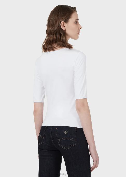 kadınlar Armani truvakar kollu viskon streç jarse kazak beyaz T8HD480