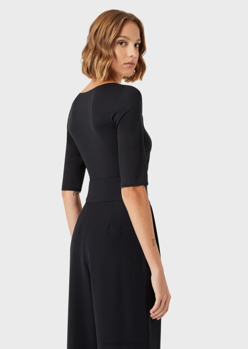 kadınlar Armani truvakar kollu viskon streç jarse kazak lacivert T8HD479