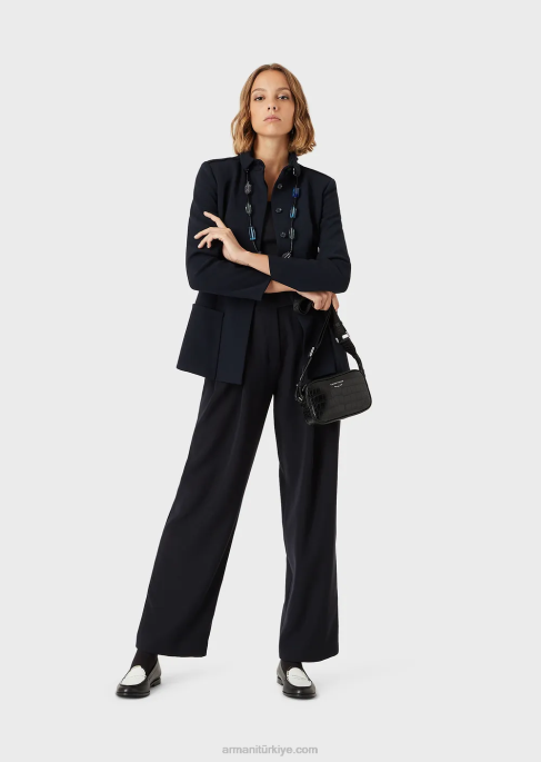 kadınlar Armani truvakar kollu viskon streç jarse kazak lacivert T8HD479