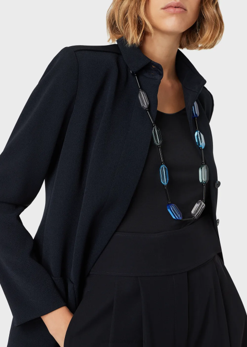 kadınlar Armani truvakar kollu viskon streç jarse kazak lacivert T8HD479