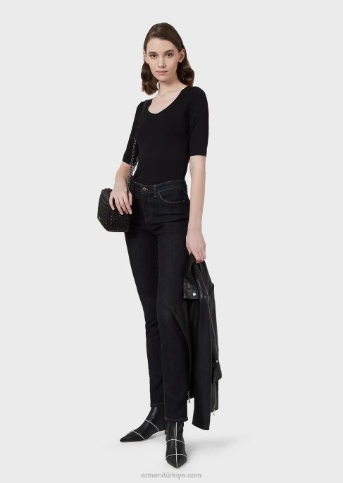 kadınlar Armani truvakar kollu viskon streç jarse kazak siyah T8HD481
