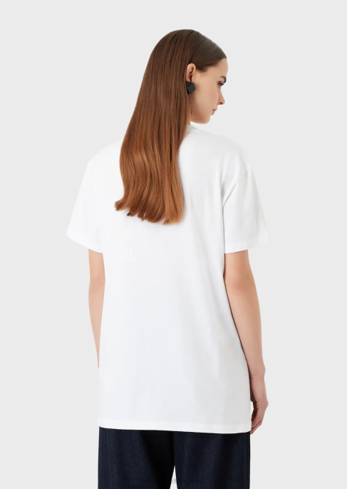 kadınlar Armani via borgonuovo baskılı yamalı organik jarse büyük beden tişört beyaz T8HD456