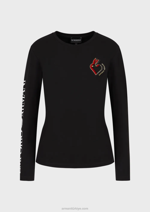 kadınlar Armani yazı ve işlemeli streç jarse kazak siyah T8HD451