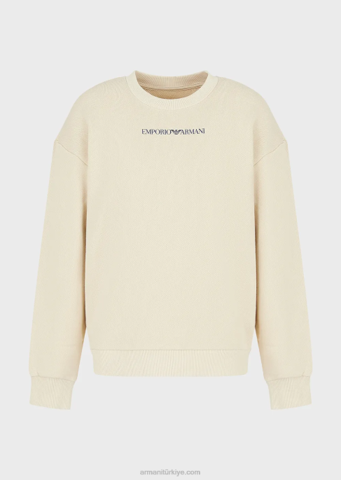 kadınlar Armani Büyük beden baskılı, sürdürülebilir koleksiyon yumuşak organik pamuklu sweatshirt bej T8HD424