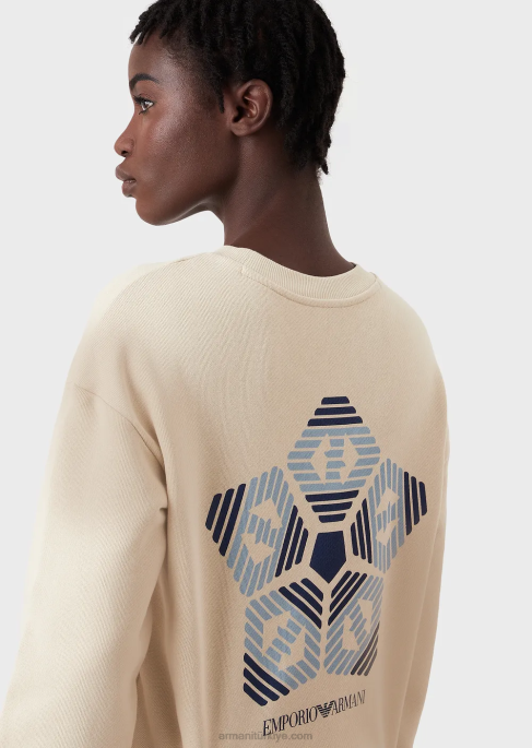 kadınlar Armani Büyük beden baskılı, sürdürülebilir koleksiyon yumuşak organik pamuklu sweatshirt bej T8HD424