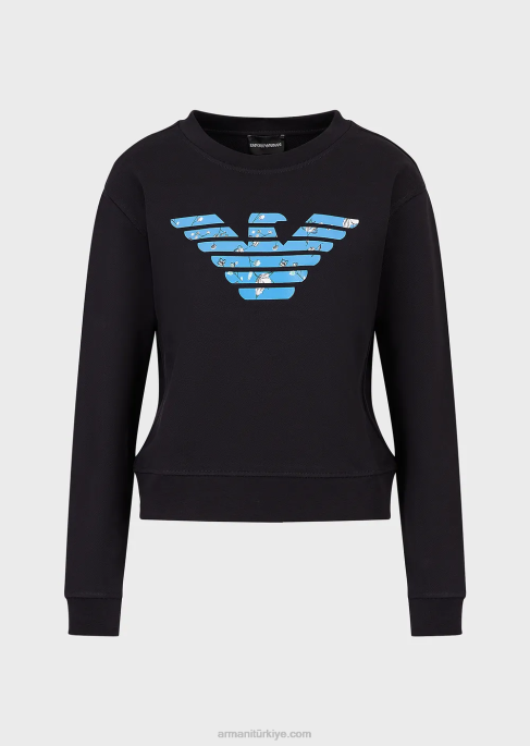 kadınlar Armani Büyük boy kartal desenli organik fransız havlu kumaşı sweatshirt lacivert T8HD419