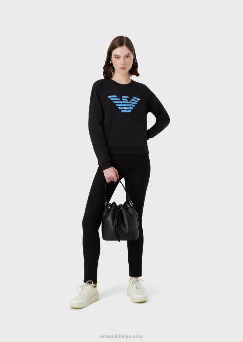 kadınlar Armani Büyük boy kartal desenli organik fransız havlu kumaşı sweatshirt lacivert T8HD419