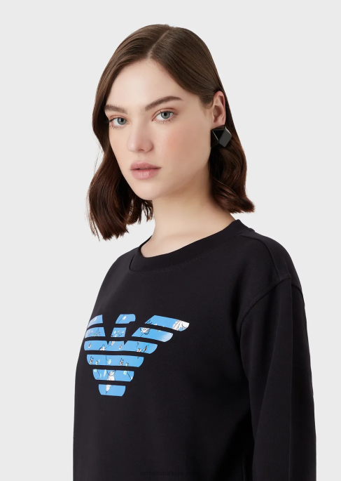 kadınlar Armani Büyük boy kartal desenli organik fransız havlu kumaşı sweatshirt lacivert T8HD419