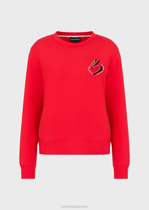 kadınlar Armani işlemeli çift jarse sweatshirt kırmızı T8HD412