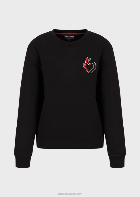 kadınlar Armani işlemeli çift jarse sweatshirt siyah T8HD411