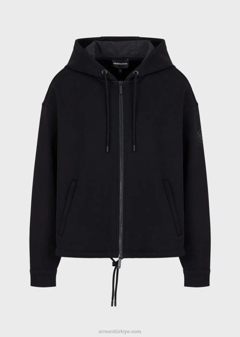 kadınlar Armani Çift jarse, kapüşonlu, fermuarlı, uyumlu kauçuk logolu sweatshirt lacivert T8HD410