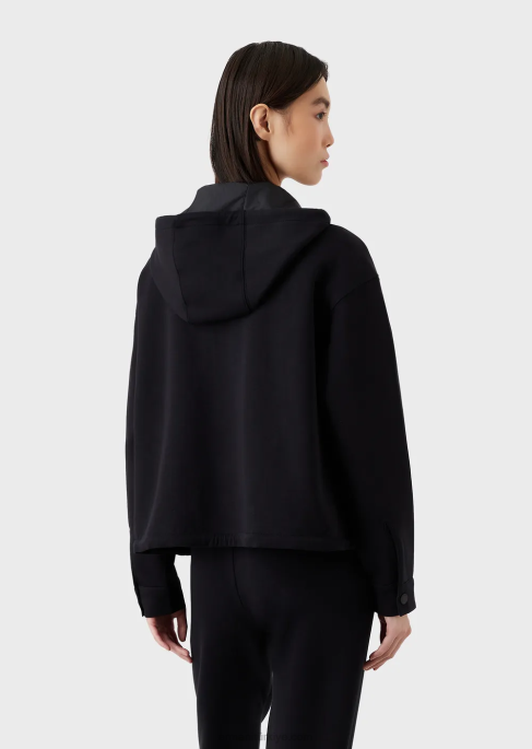 kadınlar Armani Çift jarse, kapüşonlu, fermuarlı, uyumlu kauçuk logolu sweatshirt lacivert T8HD410