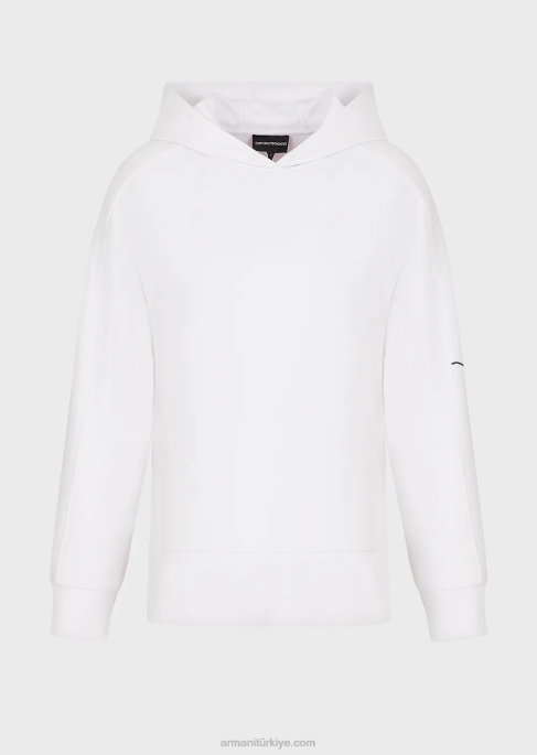 kadınlar Armani kabartmalı imza işlemeli logolu kapüşonlu sweatshirt beyaz T8HD406