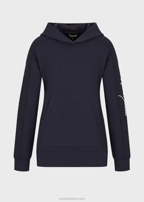 kadınlar Armani kabartmalı imza işlemeli logolu kapüşonlu sweatshirt mor T8HD407