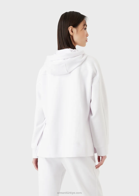 kadınlar Armani kabartmalı imza işlemeli logolu kapüşonlu sweatshirt mor T8HD407