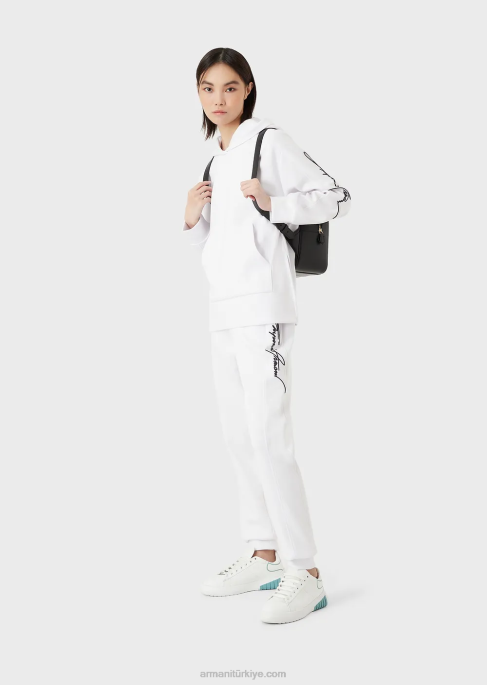 kadınlar Armani kabartmalı imza işlemeli logolu kapüşonlu sweatshirt mor T8HD407