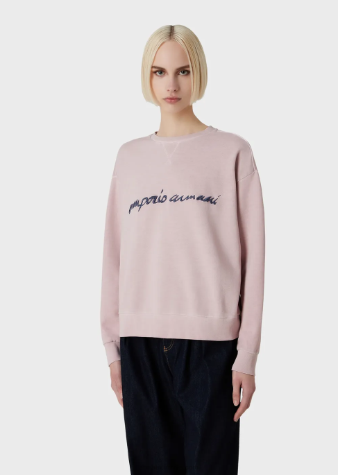kadınlar Armani kabartmalı logo işlemeli batik-boya organik fransız havlu kumaşı sweatshirt pembe T8HD423