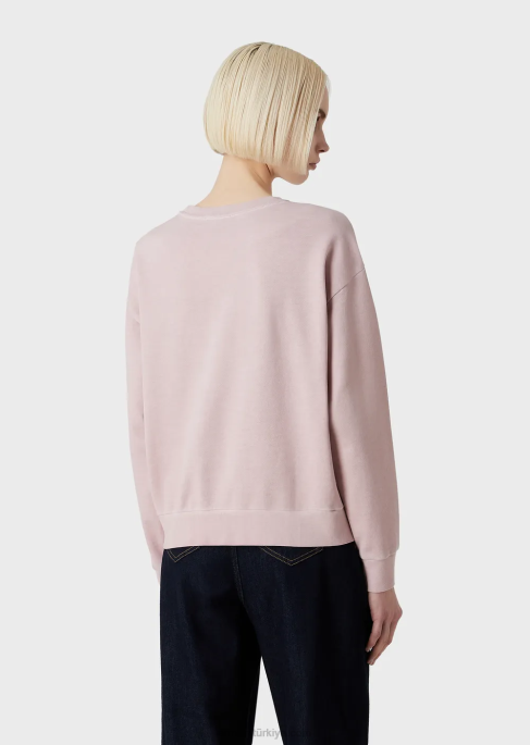 kadınlar Armani kabartmalı logo işlemeli batik-boya organik fransız havlu kumaşı sweatshirt pembe T8HD423