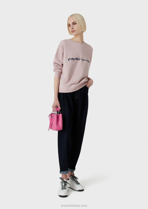 kadınlar Armani kabartmalı logo işlemeli batik-boya organik fransız havlu kumaşı sweatshirt pembe T8HD423