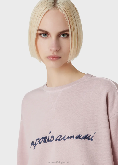 kadınlar Armani kabartmalı logo işlemeli batik-boya organik fransız havlu kumaşı sweatshirt pembe T8HD423