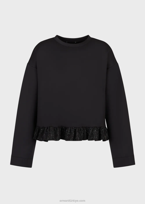 kadınlar Armani taşlı volanlı tüplü kumaştan sweatshirt siyah T8HD396