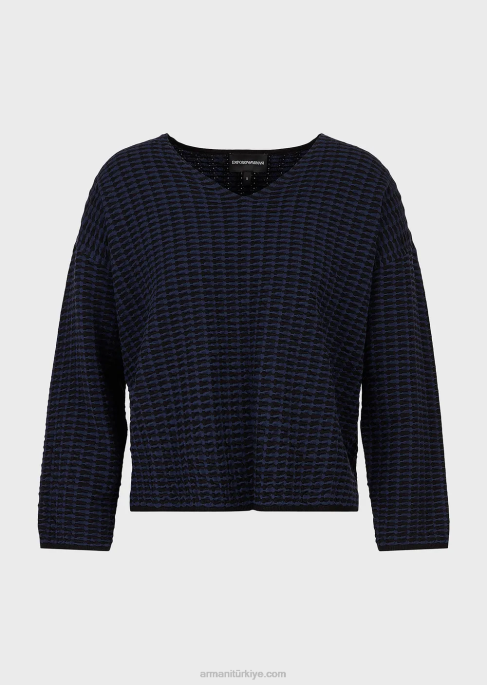 kadınlar Armani 3 boyutlu efektli iki renkli kumaştan v yakalı kazakT8HD193