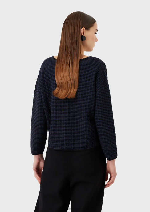 kadınlar Armani 3 boyutlu efektli iki renkli kumaştan v yakalı kazakT8HD193