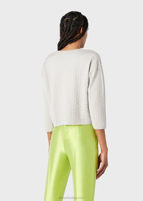 kadınlar Armani 3 boyutlu efektli iki renkli kumaştan v yakalı kazak bej T8HD194