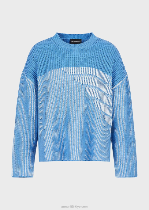 kadınlar Armani Büyük boy logolu, yarım nervürlü süveter masmavi T8HD188