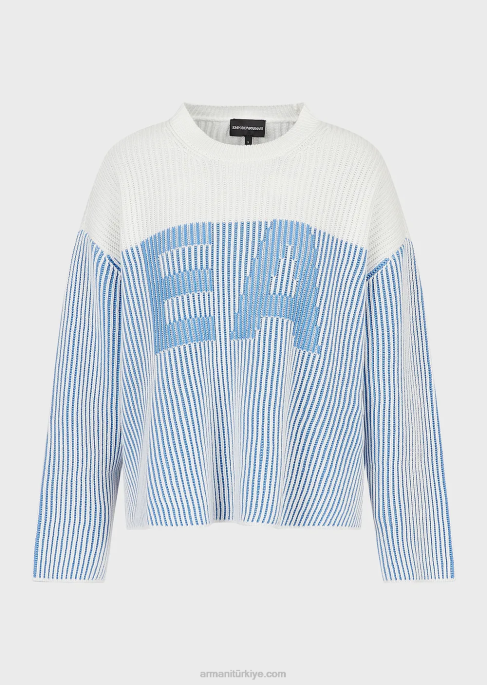 kadınlar Armani Büyük boy logolu, yarım nervürlü süveter mavi logo T8HD189