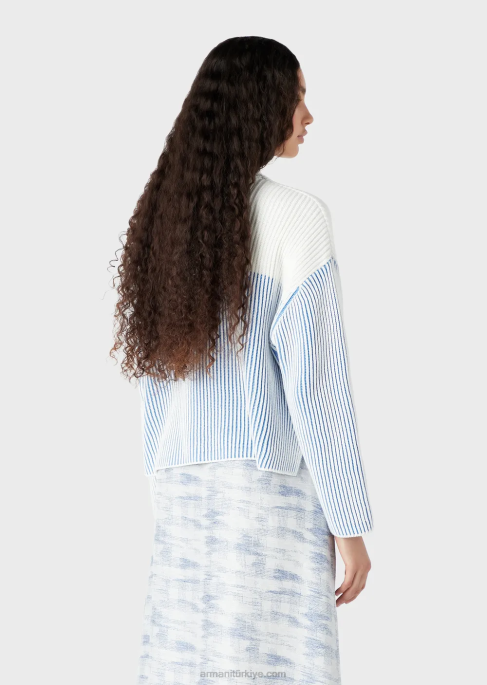 kadınlar Armani Büyük boy logolu, yarım nervürlü süveter mavi logo T8HD189