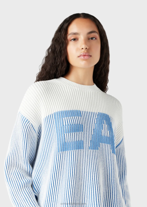 kadınlar Armani Büyük boy logolu, yarım nervürlü süveter mavi logo T8HD189