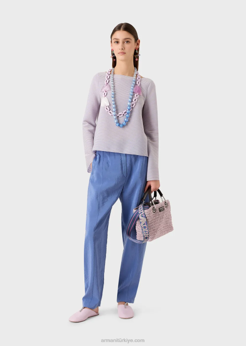 kadınlar Armani nervürlü barre kumaştan kayık yakalı kazakT8HD197