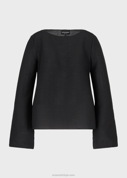 kadınlar Armani nervürlü barre kumaştan kayık yakalı kazak siyah T8HD195
