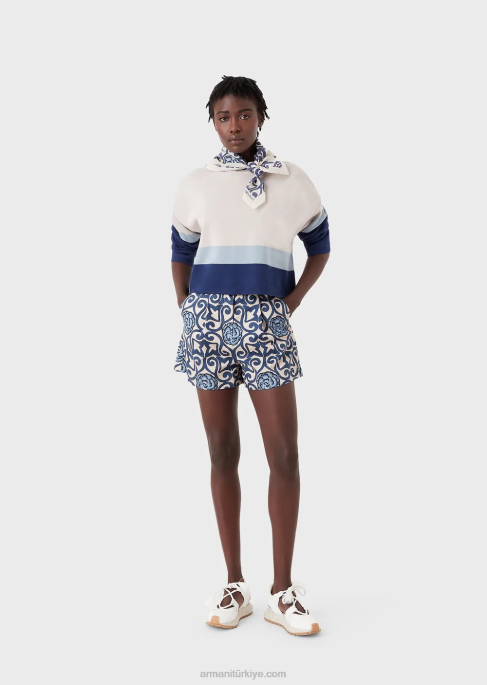 kadınlar Armani sürdürülebilir koleksiyon organik pamuklu jakarlı kısa süveter model T8HD211