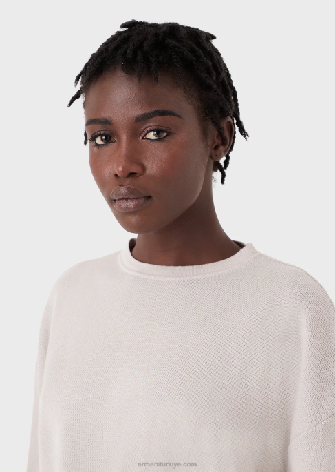 kadınlar Armani sürdürülebilir koleksiyon organik pamuklu jakarlı kısa süveter model T8HD211