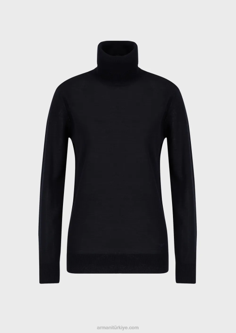 kadınlar Armani saf bakir yünlü yuvarlak yaka mavi T8HD225